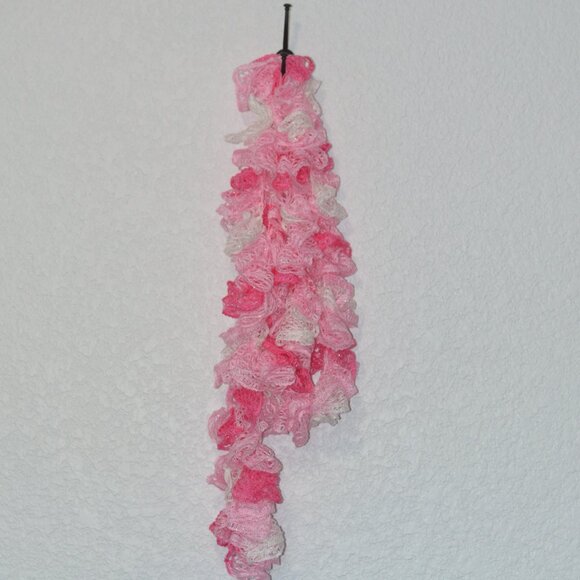 Homemade White, Dark Pink, and Pink Ruffle Scarf - Picture 2 of 2